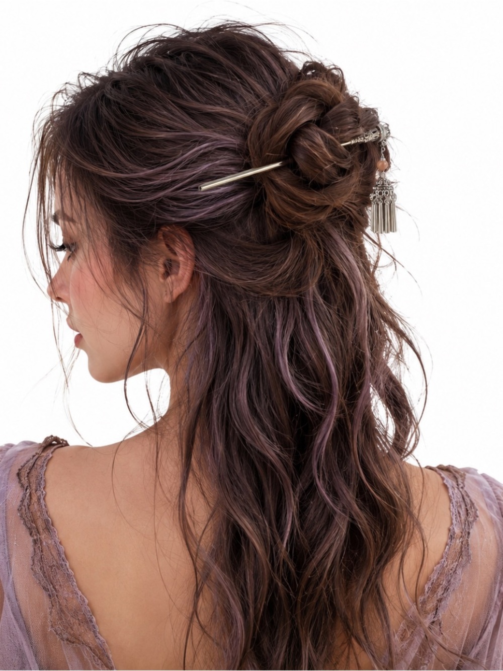 Vintage Style Silver Hair Pin Delicate Lantern Dangle Tassels - Hair Accessory
